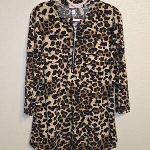 Leopard Print Zip-Up Blouse